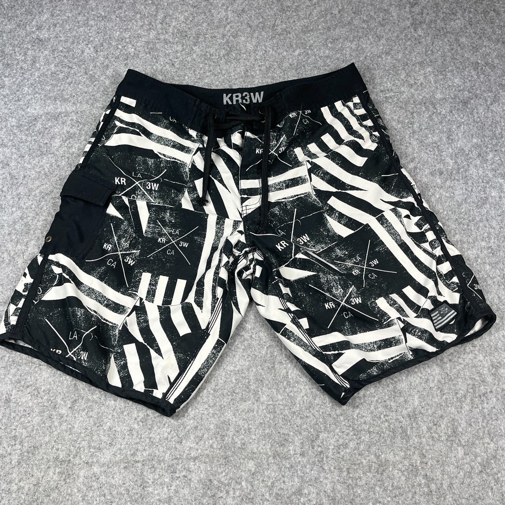 VTG Y2K KR3W Krew Skate Board Shorts‎ Sz 36 Standard Black Swim Unlined 10"
